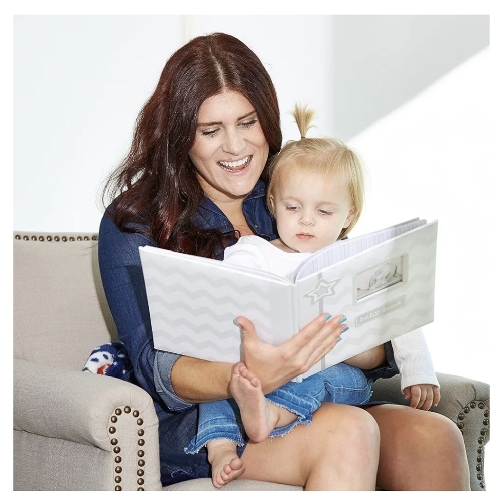 Lil' Peach Chevron Baby Memory Book, Baby Keepsake Gray